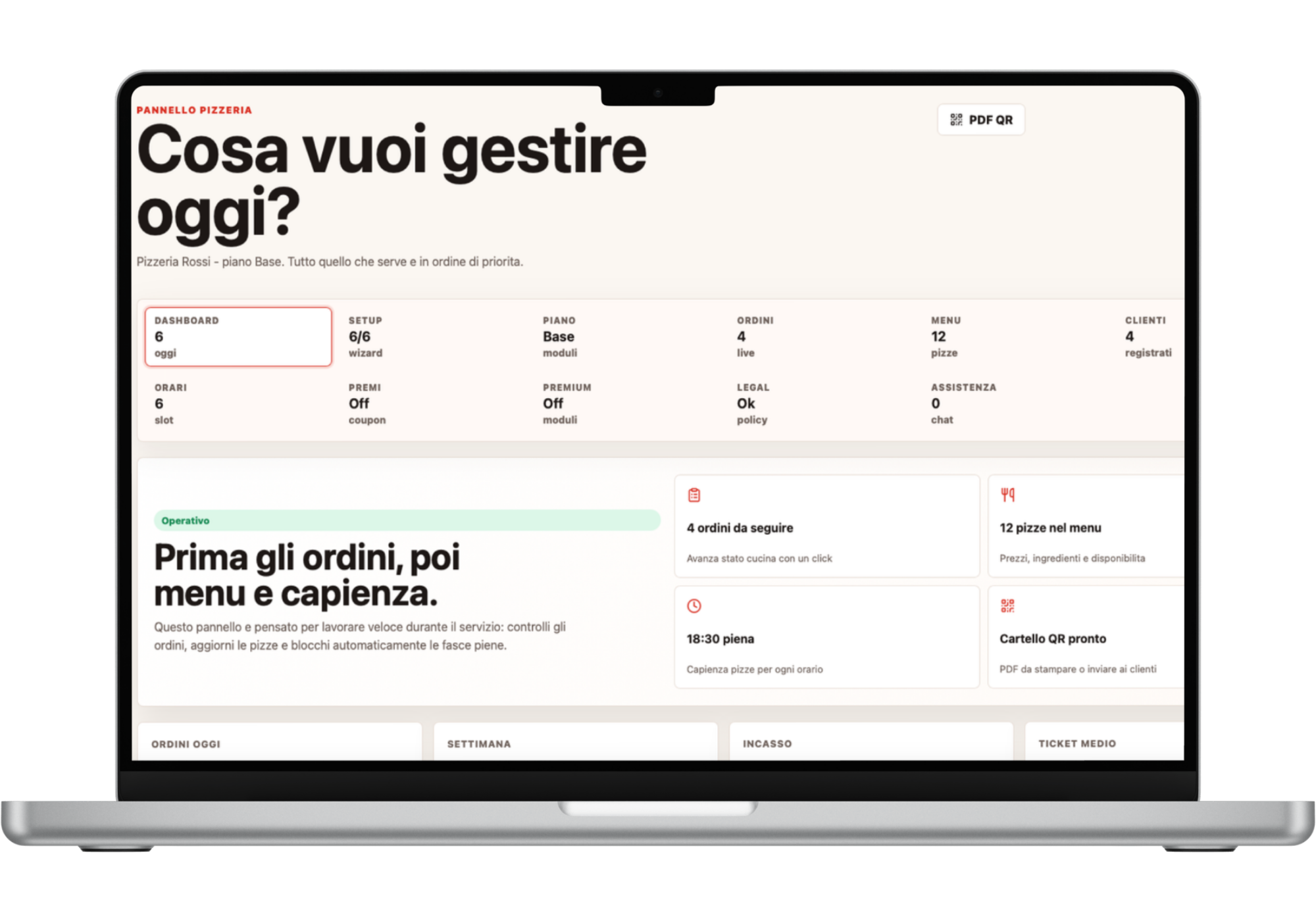 Dashboard pizzeria Pizzable su laptop