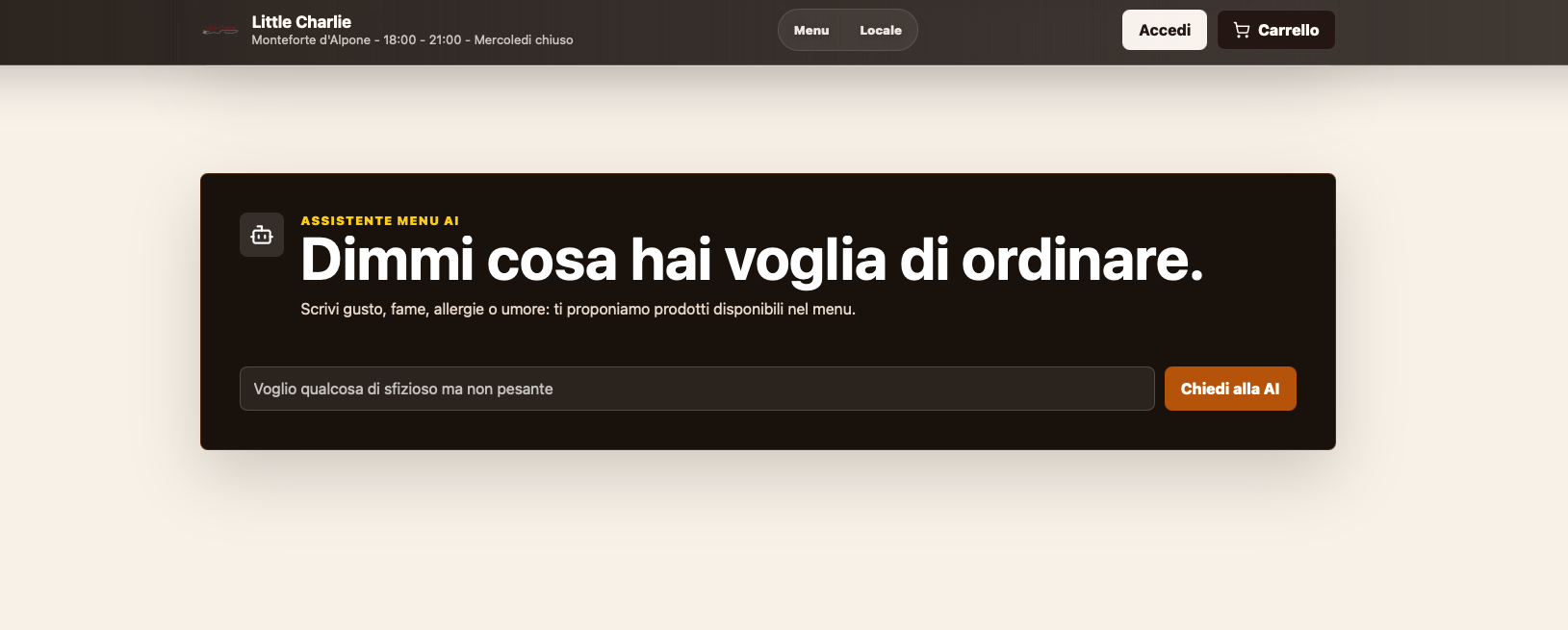 Assistente menu AI di Pizzable