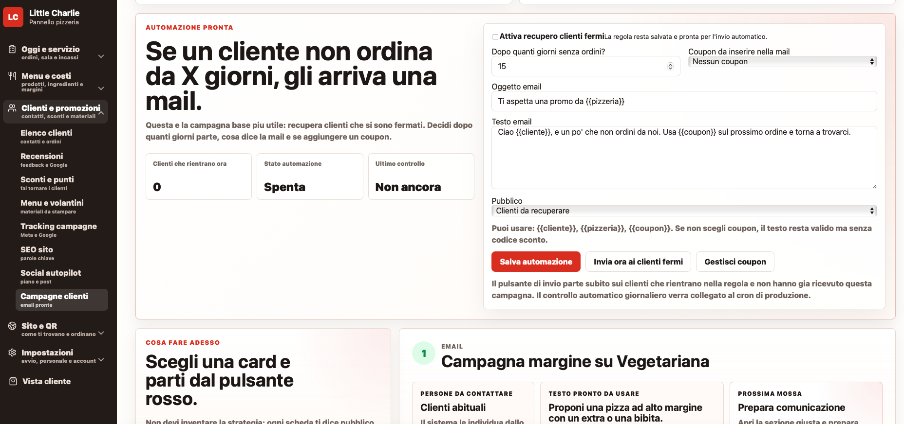 Campagne clienti automatiche Pizzable