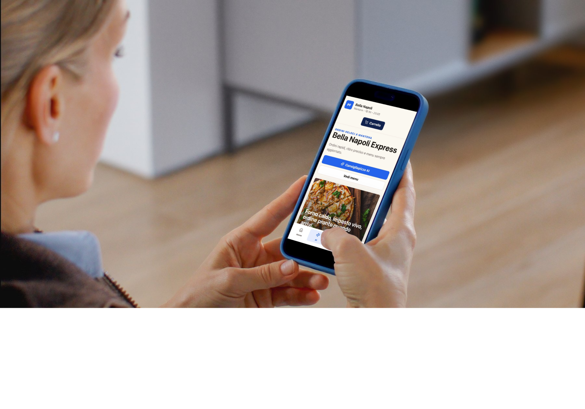 Cliente che usa Pizzable dal telefono