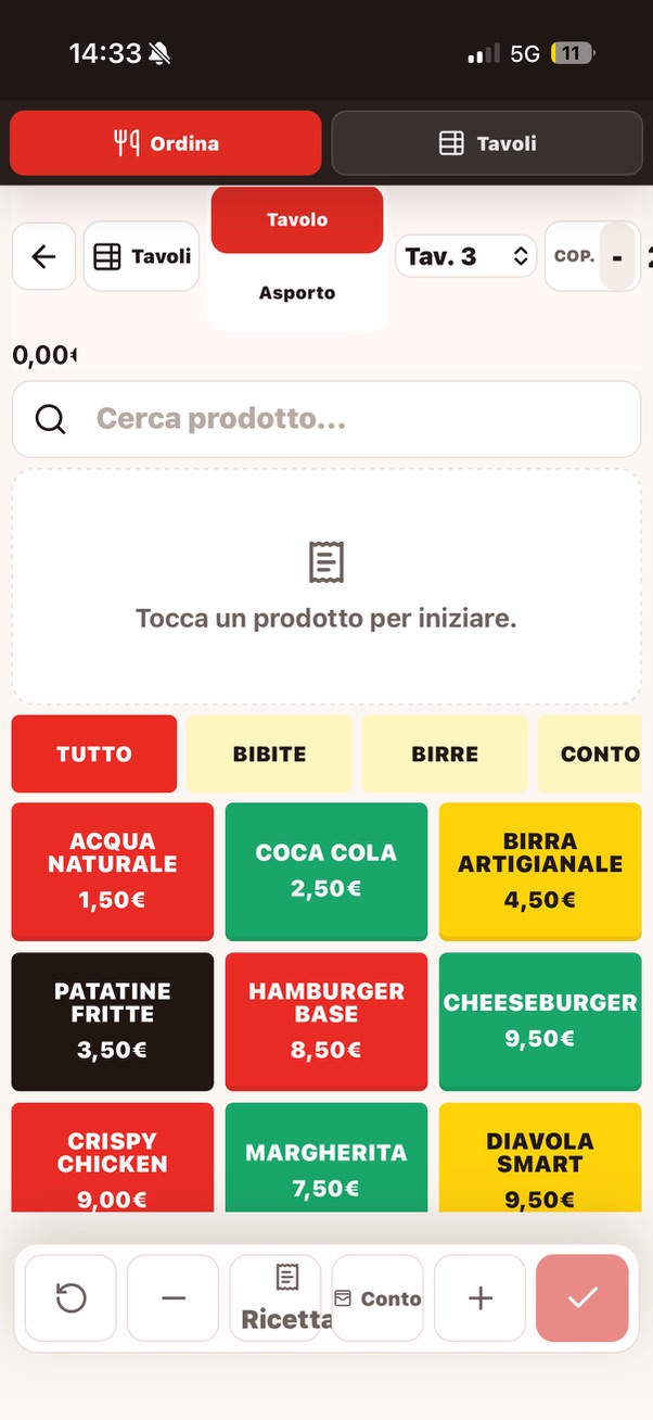 Palmare ordini Pizzable per camerieri