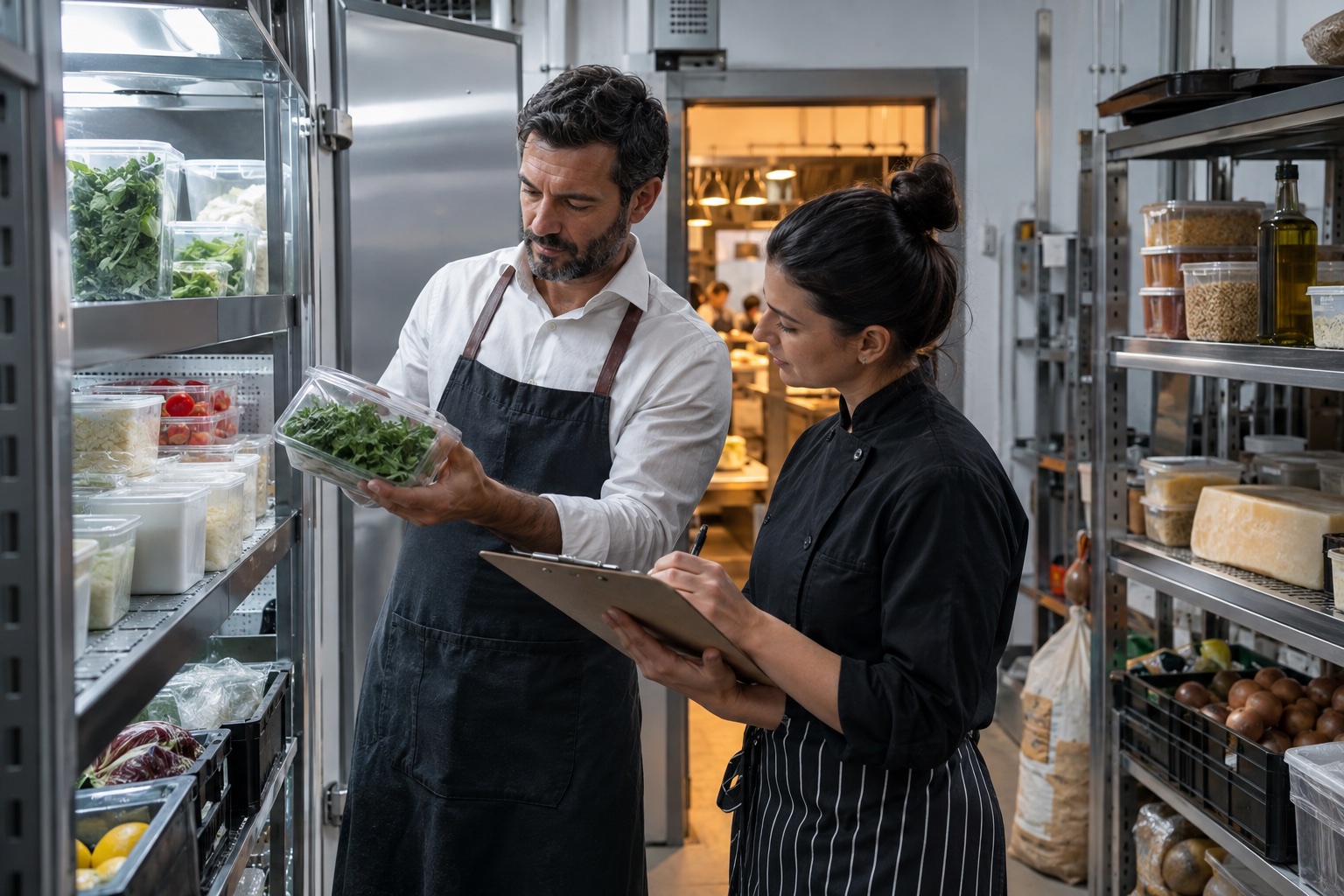 Verifica di ingredienti e procedure nel magazzino del ristorante